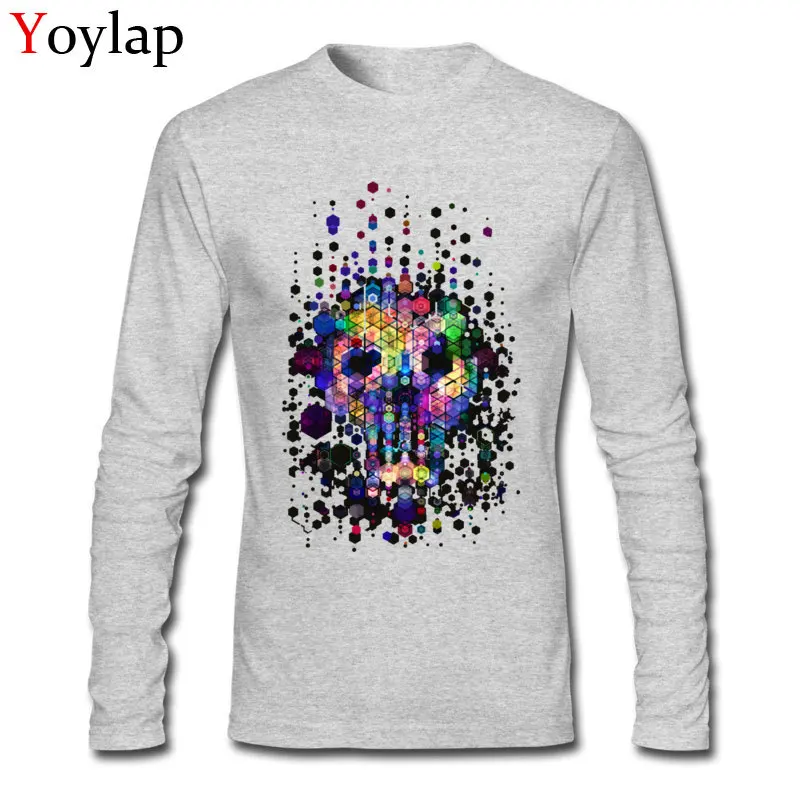 Casual Fall Monstrously colorful elementary particles Tops T Shirt New Coming Round Collar Long Sleeve 100% Cotton Men T Shirt Personalized Tee-Shirts Monstrously colorful elementary particles grey