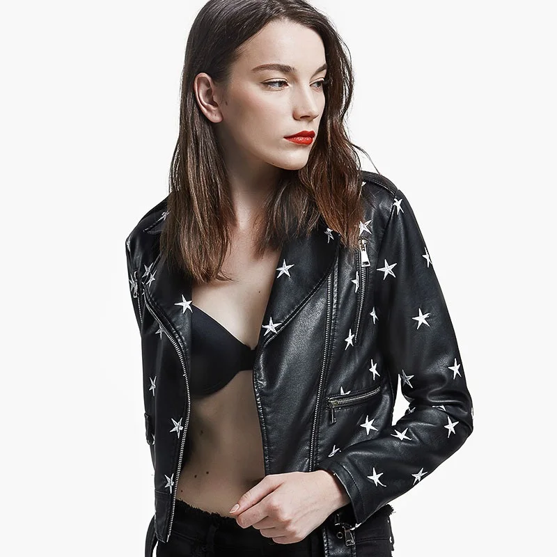 Women Faux Leather Coat Star Embroidery Zipper PUNK Rock Dark Gothic Winter Buckle Loosen Jacket Band Costumes Runway Show
Women Faux Leather Coat Star Embroidery Zipper PUNK Rock Dark Gothic Winter Buckle Loosen Jacket Band Costumes Runway Show