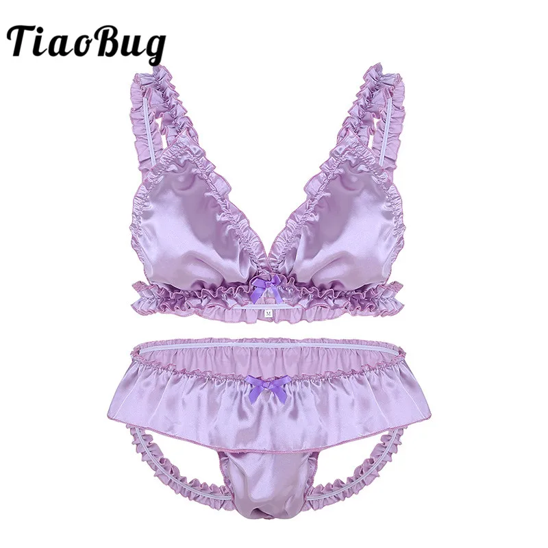 TiaoBug Men Soft Satin Elastic Ruffle Crossdressing Sissy Lingerie Set Hot Sexy Men Bra Top Open Back Briefs Gay Thong Underwear
TiaoBug Men Soft Satin Elastic Ruffle Crossdressing Sissy Lingerie Set Hot Sexy Men Bra Top Open Back Briefs Gay Thong Underwear