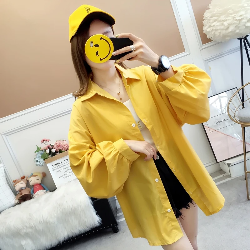 EAD 5 Colors Simple Style Women Solid Casual Summer Shirt Loose Turn Down Collar Thin Blouse Chic Female Student Streetwear
EAD 5 Colors Simple Style Women Solid Casual Summer Shirt Loose Turn Down Collar Thin Blouse Chic Female Student Streetwear