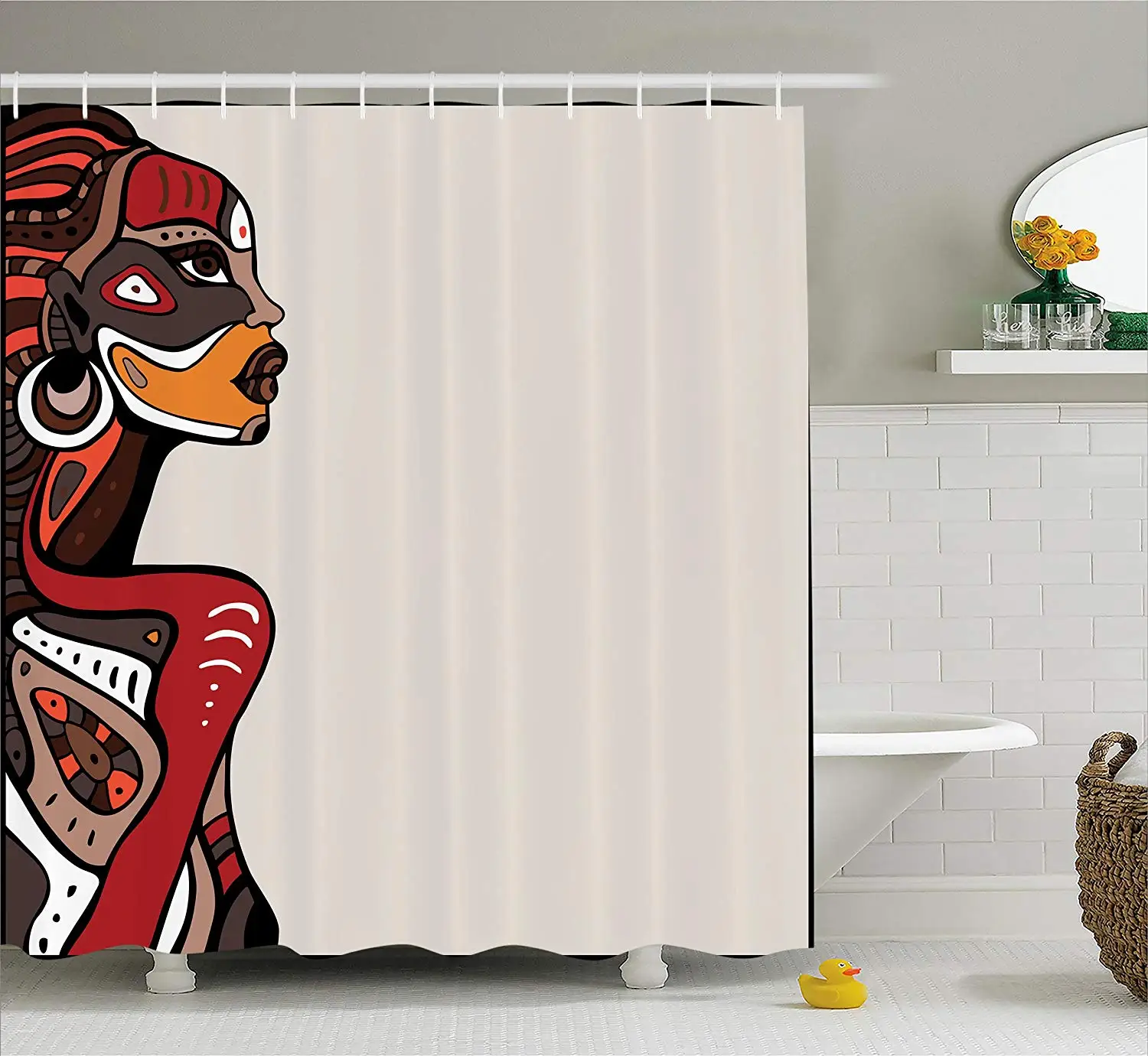 Afro Decor Shower Curtain Profile of African Beauty Totem Ethno Fashion Girl with Mask Tattoos Illustration Fabric Bath Decor
Afro Decor Shower Curtain Profile of African Beauty Totem Ethno Fashion Girl with Mask Tattoos Illustration Fabric Bath Decor