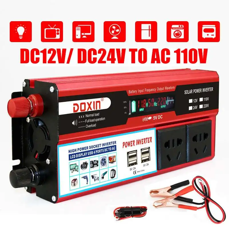 6000W LCD Display Solar Car Power Inverter Charger DC12/24V to AC110V Sine Wave Converter Adapter Transformer 4 USB Interfaces
6000W LCD Display Solar Car Power Inverter Charger DC12/24V to AC110V Sine Wave Converter Adapter Transformer 4 USB Interfaces