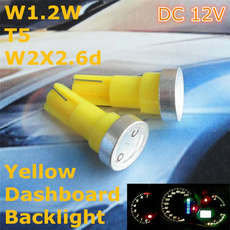 Фото 12 В Светодиодная лампа желтого цвета для автомобиля T5 (лампа высокой мощности) W1.2W