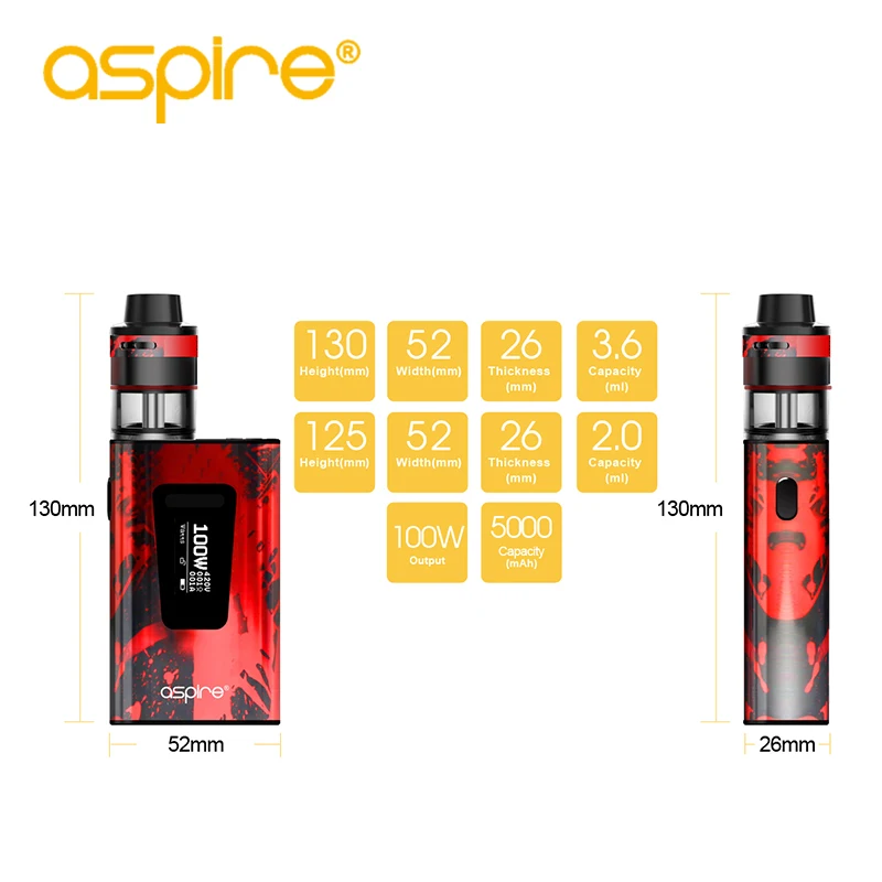 Electronic Cigarette Aspire Typhon Revvo 100W Vape Kit E Cig Device with 5000mah Built-in Battery and 2ML Revvo Atomizer Tank