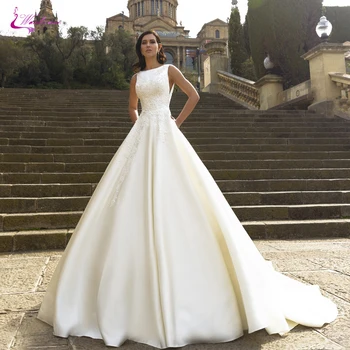 Waulizane Scoop Neckline Of Elagant Satin A Line Wedding Dress With Backless V Shape Bride Dress 
Waulizane Scoop Neckline Of Elagant Satin A Line Wedding Dress With Backless V Shape Bride Dress