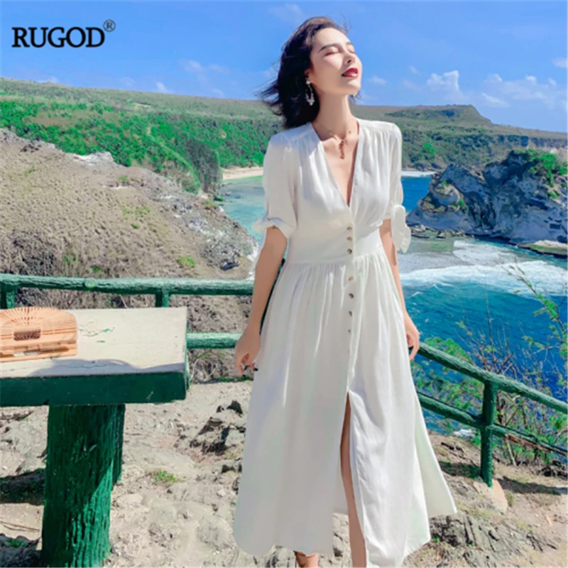 RUGOD Loose women dress v neck summer beach dress single-breasted midi boho chic style holiday modis femme vestido verano
RUGOD Loose women dress v neck summer beach dress single-breasted midi boho chic style holiday modis femme vestido verano