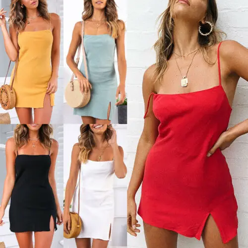 Fashion Women Sleeveless Solid Color Spaghetti Strap Mini Dress Woman Beach Sundress Club Party Dresses Female Summer Vestidos
Fashion Women Sleeveless Solid Color Spaghetti Strap Mini Dress Woman Beach Sundress Club Party Dresses Female Summer Vestidos