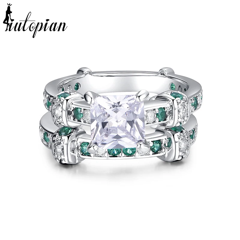 Iutopian Brand 2018 Double Ring Set Party Rings With Top Green Cubic Zirconia Gift For Birthday a# YG013 | Украшения и аксессуары