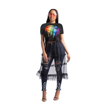 New Fashion Women T Shirt Dresses Lace Ruffles Mesh Patchwork Straight Short Sleeve Sexy Lip Eyes Ladies Dress
New Fashion Women T Shirt Dresses Lace Ruffles Mesh Patchwork Straight Short Sleeve Sexy Lip Eyes Ladies Dress