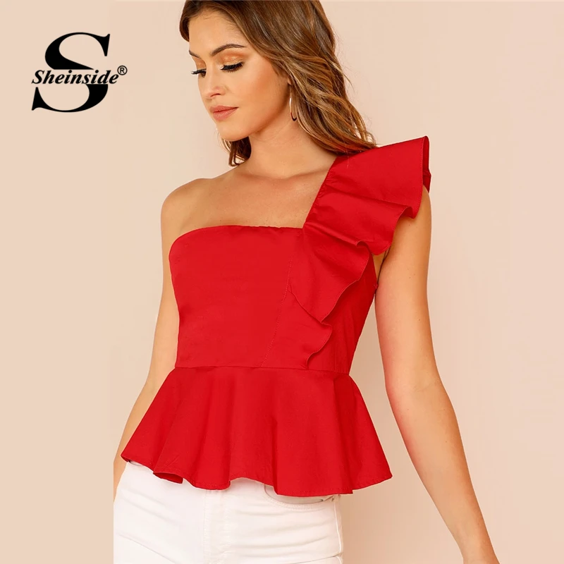 Sheinside Ruffle Trim One Shoulder Peplum Top Female Red Summer Blouse Women Shirts Slim Fit Elegant Womens Tops and Blouses
Sheinside Ruffle Trim One Shoulder Peplum Top Female Red Summer Blouse Women Shirts Slim Fit Elegant Womens Tops and Blouses