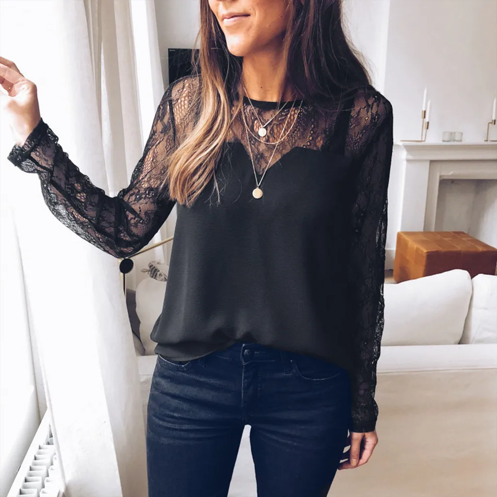 Feitong Sexy Black Transparent Blouse Womens Casual Lace Tops Hollow Out Long Sleeve Pullover Shirt Blouses Female #B
Feitong Sexy Black Transparent Blouse Womens Casual Lace Tops Hollow Out Long Sleeve Pullover Shirt Blouses Female #B