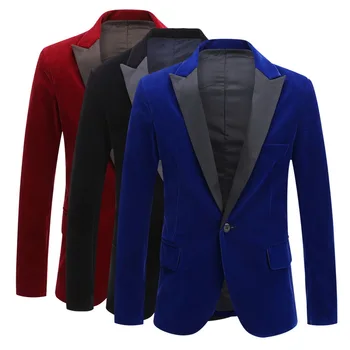 

Oeak 2019 Autumn Winter Men Velvet Blazer Jackets Fahion Vintage Solid Suit Jackets Wedding Groom Blazer costume homme