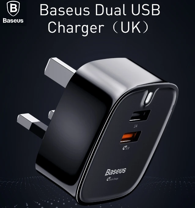 

BASEUS Brand UK Standard QC 3.0 3A MAX Dual USB Wall Charger Adapter Travel Charging Plug For iPhone Universal Phones & Tablets