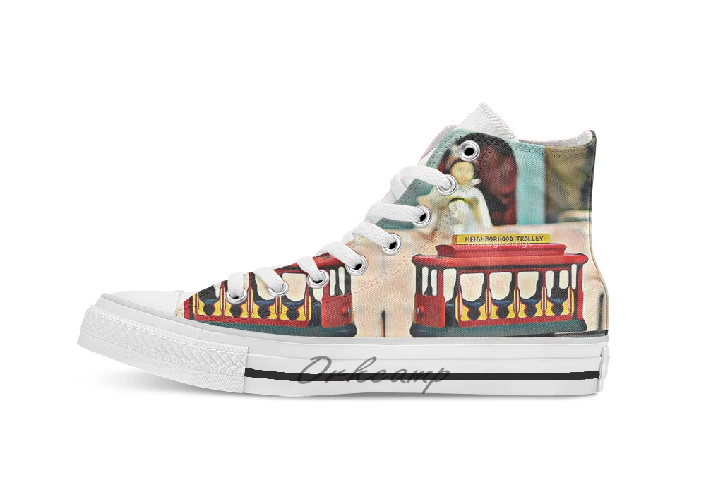Full Color Neighborhood Trolley Mr Rogers Design breathable Casual High Top lace-up Canvas shoes sneakers For Drop shipping
Full Color Neighborhood Trolley Mr Rogers Design breathable Casual High Top lace-up Canvas shoes sneakers For Drop shipping
