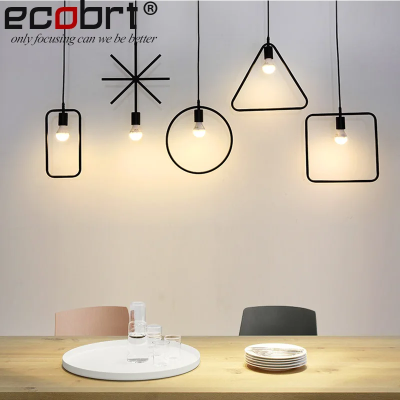 ECOBRT Vintage Loft Pendant Lights Lamps Modern Industrial iron haning lights fixtures in Living Room Black color