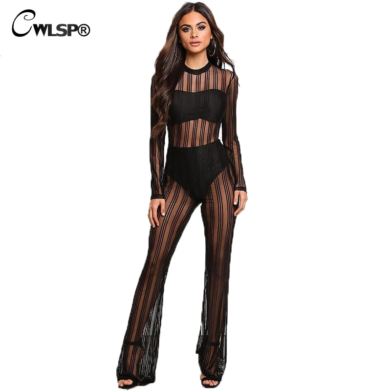 Sexy Black Sheer Mesh Jumpsuit Rompers 2017 Spring Long Sleeve O-neck Striped Overalls Casual Wide Leg Pants Combinaison QZ1980
Sexy Black Sheer Mesh Jumpsuit Rompers 2017 Spring Long Sleeve O-neck Striped Overalls Casual Wide Leg Pants Combinaison QZ1980