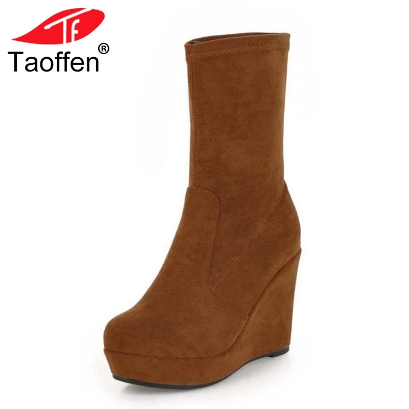TAOFFEN Women Ankle Boots Winter Fashion Warm Fur Shoes Woman Wedge Elastic Boots Brief Round Toe Platform Shoes Size 34-39 
TAOFFEN Women Ankle Boots Winter Fashion Warm Fur Shoes Woman Wedge Elastic Boots Brief Round Toe Platform Shoes Size 34-39