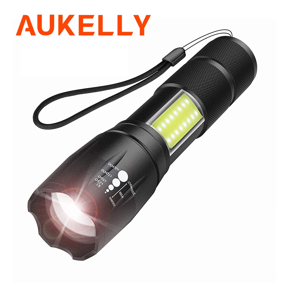 Aukelly LED Tactical Flashlight XM-L T6 Zoomable 4 Mode COB Torch 6000 Lumens Emergency Work Flashlights light for 18650 Battery
Aukelly LED Tactical Flashlight XM-L T6 Zoomable 4 Mode COB Torch 6000 Lumens Emergency Work Flashlights light for 18650 Battery