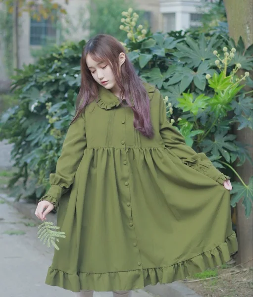 Japanese Mori Girl Petal Sleeve Button Dress Show A-Line Ruffle Dress sweet green pink red Khaki vintage girls loose dress
Japanese Mori Girl Petal Sleeve Button Dress Show A-Line Ruffle Dress sweet green pink red Khaki vintage girls loose dress