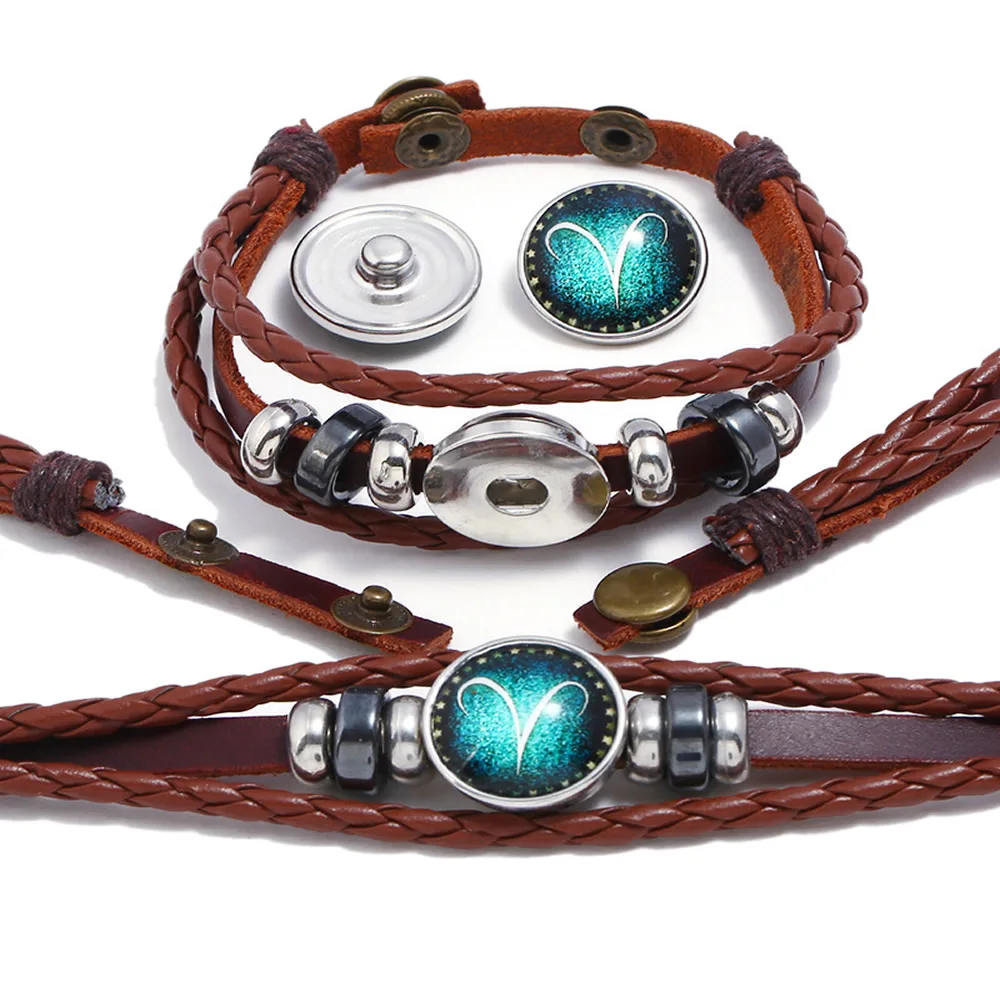 12 Constellations Zodiac Signs Casual Leather Bracelet Hematite Charm Snap Button Clasp Wristband Wrap Bracelets Punk Rock Men
12 Constellations Zodiac Signs Casual Leather Bracelet Hematite Charm Snap Button Clasp Wristband Wrap Bracelets Punk Rock Men