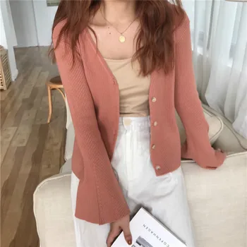 Women Autumn Cardigans Sweater Long Sleeve Female Knitted Shirt V-neck Flare Sleeve Casual Tops Slim Jumper Outer Wear Coat
Women Autumn Cardigans Sweater Long Sleeve Female Knitted Shirt V-neck Flare Sleeve Casual Tops Slim Jumper Outer Wear Coat