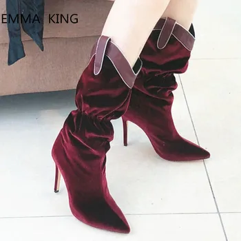 Fashion Botas Mujer Warm Velvet Mid-calf Boots Slip on High Heels Shoes Woman Wine Red Pointed Toe Stiletto Heels Short Boots
Fashion Botas Mujer Warm Velvet Mid-calf Boots Slip on High Heels Shoes Woman Wine Red Pointed Toe Stiletto Heels Short Boots