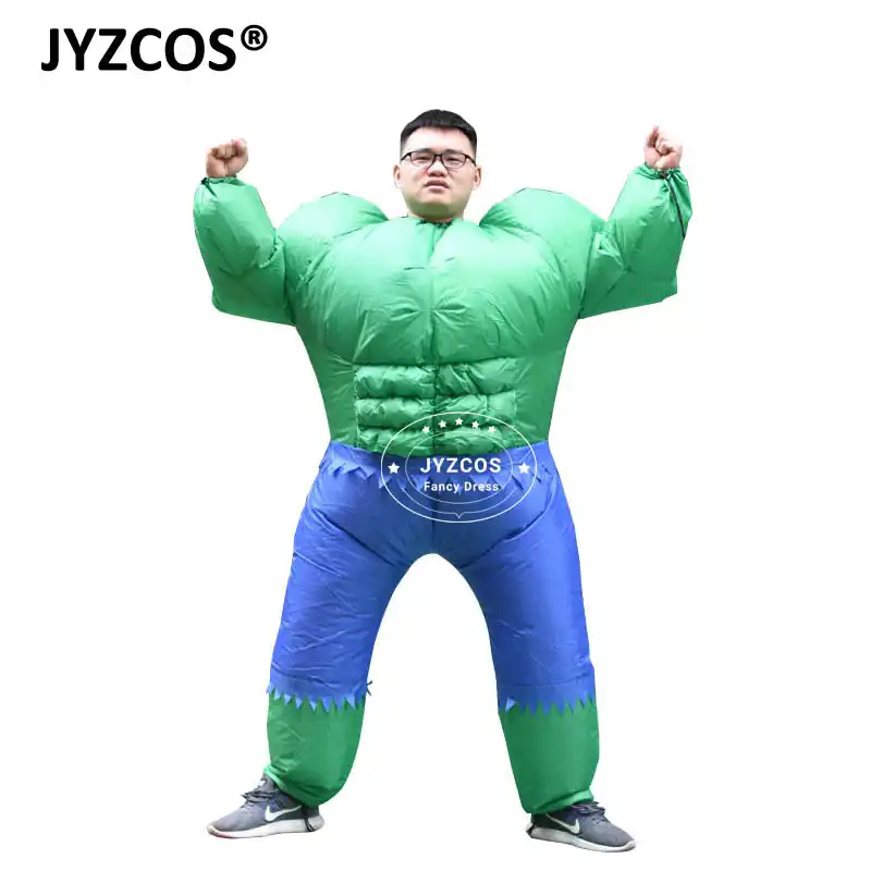 Adult Mens Ladies Inflatable Hulk Green Muscle Man Fancy Dress Costume Outfit