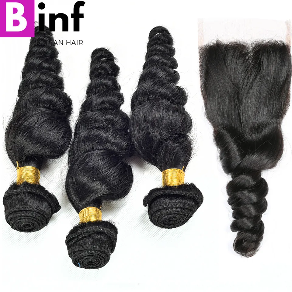 BINF Malaysian Loose Wave Hair 3 Bundles With Closure 100% Human Hair Extension Free Shipping Natural Colour 1B Non Remy Hair
BINF Malaysian Loose Wave Hair 3 Bundles With Closure 100% Human Hair Extension Free Shipping Natural Colour 1B Non Remy Hair