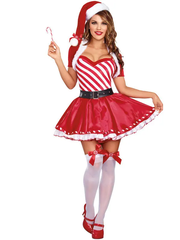 4pc/Set Christmas Santa Claus Women Costume Xmas Striped Dress with Hat and Belt
4pc/Set Christmas Santa Claus Women Costume Xmas Striped Dress with Hat and Belt