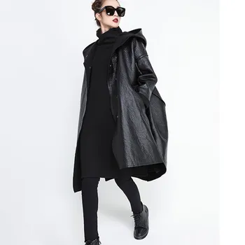 Autumn Winter Long Sleeve Hooded Coat Solid Black Pocket Thicken Pu Leather Jacket Women Coat Loose Jacket
Autumn Winter Long Sleeve Hooded Coat Solid Black Pocket Thicken Pu Leather Jacket Women Coat Loose Jacket