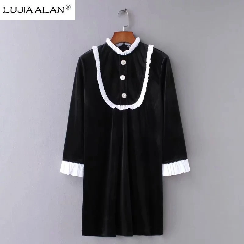 LUJIA ALAN fashion women hit color ruffles splicing velvet mini dress casual three quarter sleeve dresses autumn vestidos LD1183
LUJIA ALAN fashion women hit color ruffles splicing velvet mini dress casual three quarter sleeve dresses autumn vestidos LD1183