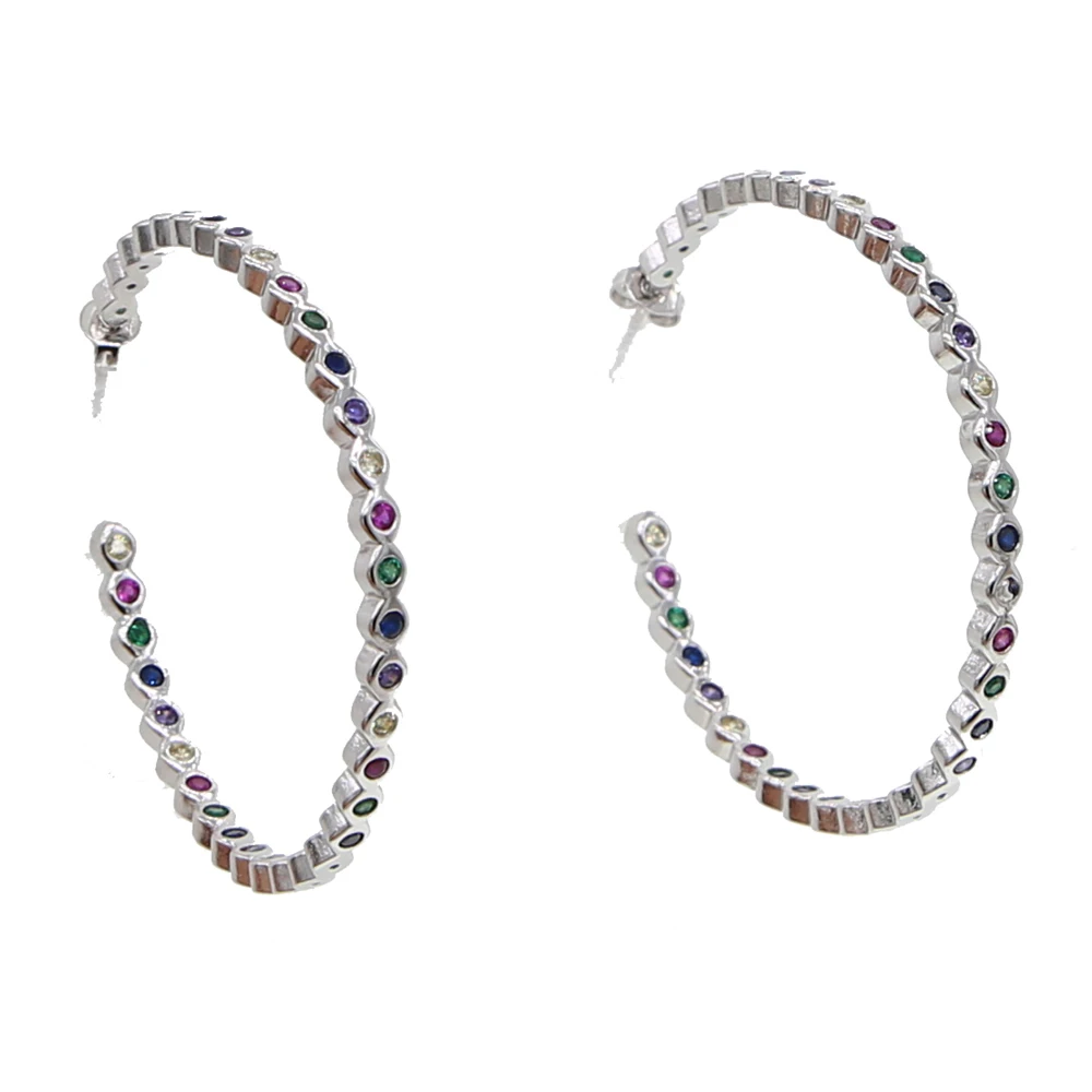 Large hoop bezel colorful rainbow cubic zirconia cz earring 48mm big hoops gorgeous chic european women jewelry fashion | Украшения и