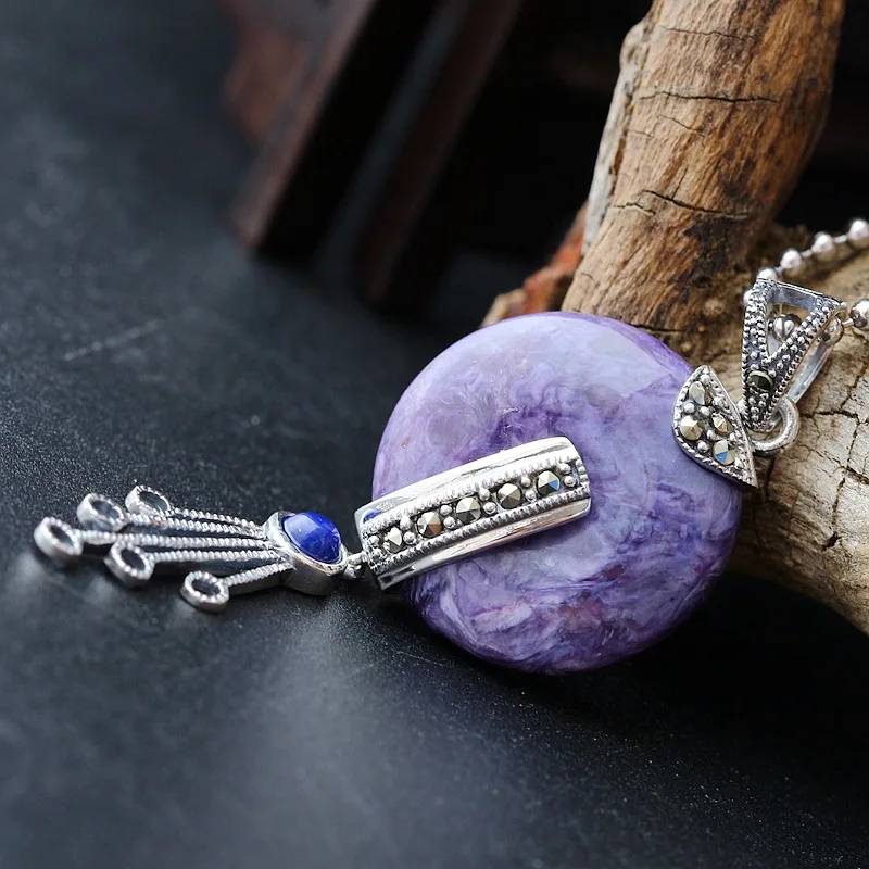 Silver Jewelry Wholesale Authentic Female Retro Thai Silver Pendant S925 Sterling Silver Natural Charoite Women Pendant
Silver Jewelry Wholesale Authentic Female Retro Thai Silver Pendant S925 Sterling Silver Natural Charoite Women Pendant