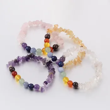 15 strands Chips and Round Chakra Natural crystal Beaded Strench Bracelets, Mixed Color, 50~53mm
15 strands Chips and Round Chakra Natural crystal Beaded Strench Bracelets, Mixed Color, 50~53mm