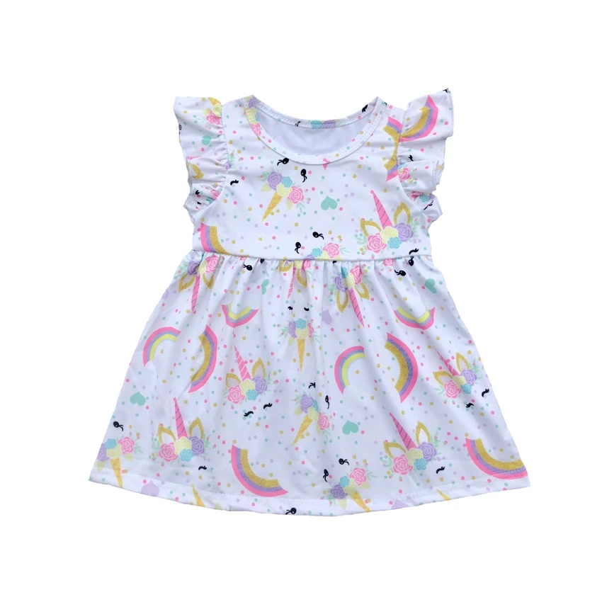 

Kid Girl Unicorn Dress Flutter Sleeve Unicorn Party Dress for Toddler Girls 2 to 10 years Summer Milk Silk Boutique Clothes