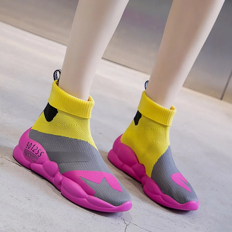 Socks shoes female 2019 summer hip hop color sneakers shoes women breathable flying woven high to help women shoes trend
Socks shoes female 2019 summer hip hop color sneakers shoes women breathable flying woven high to help women shoes trend