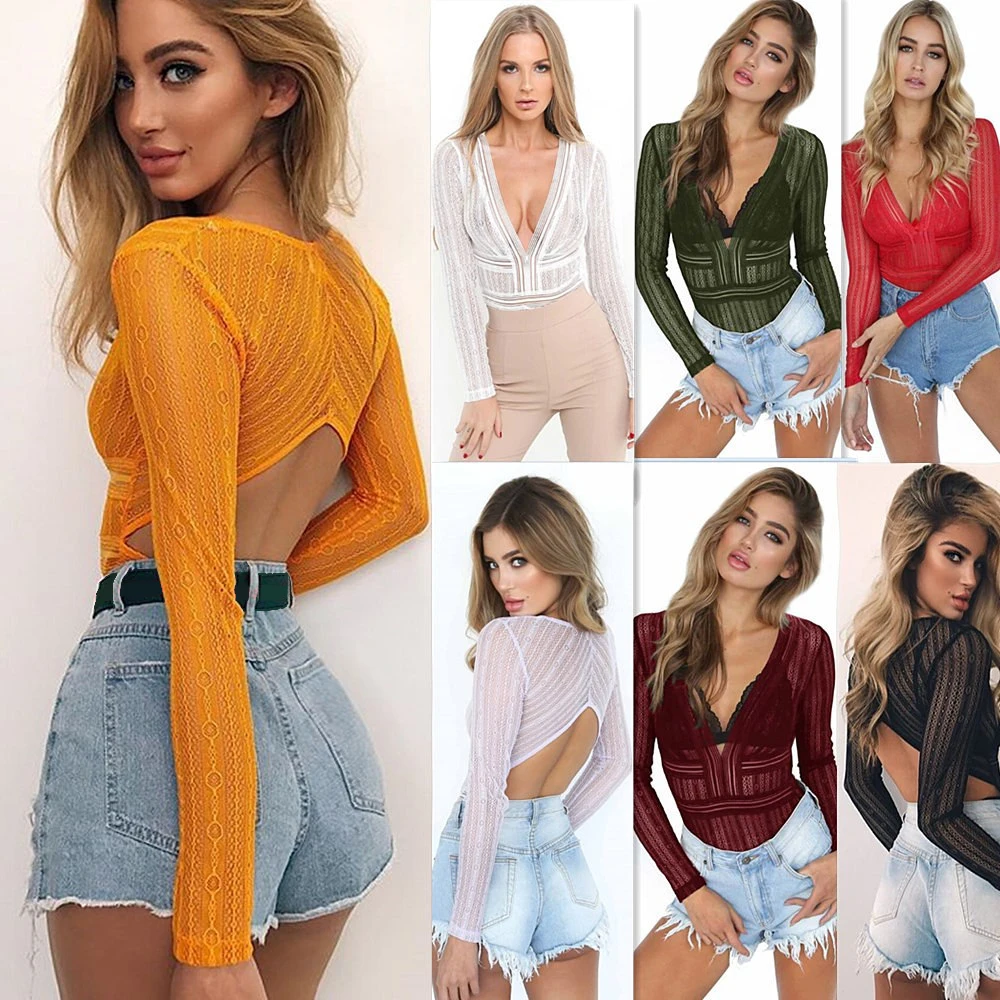 7mang2019 Women Slim Transparent Lace Bodysuit Back Hollow Bodycon Club Wear Rompers Sexy Deep V-Neck Lace Mesh Crochet Bodysuit
7mang2019 Women Slim Transparent Lace Bodysuit Back Hollow Bodycon Club Wear Rompers Sexy Deep V-Neck Lace Mesh Crochet Bodysuit