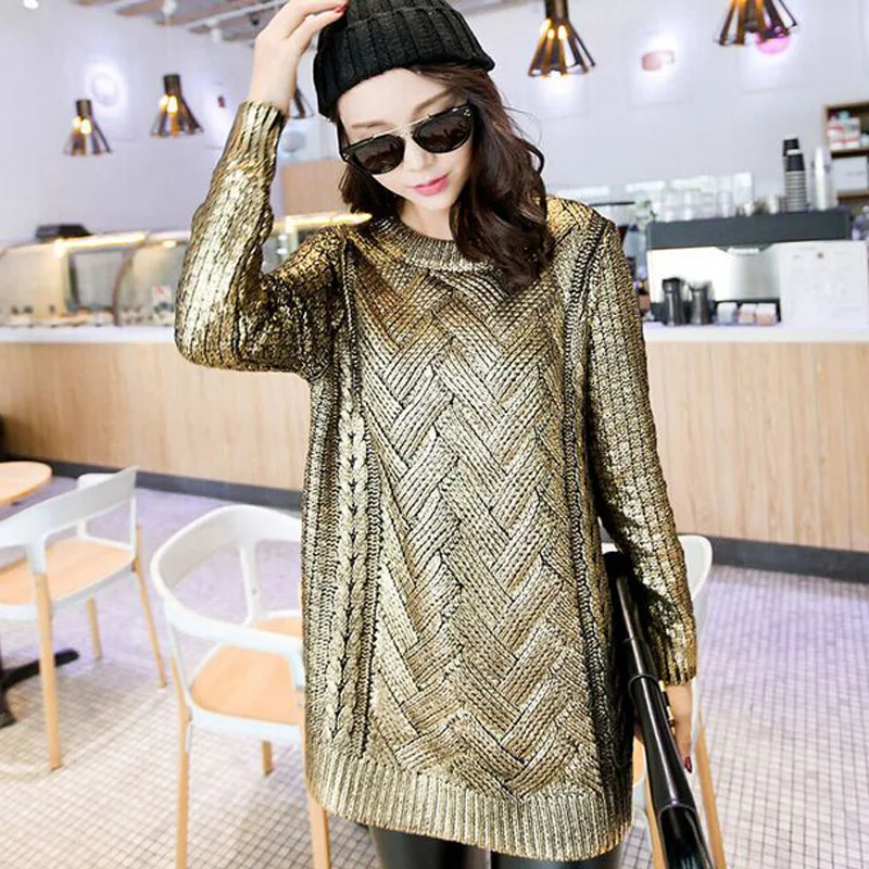 European women's gold sweater round neck casual gold / silver sweater sweater ladies shawl sweater SL1163
European women's gold sweater round neck casual gold / silver sweater sweater ladies shawl sweater SL1163