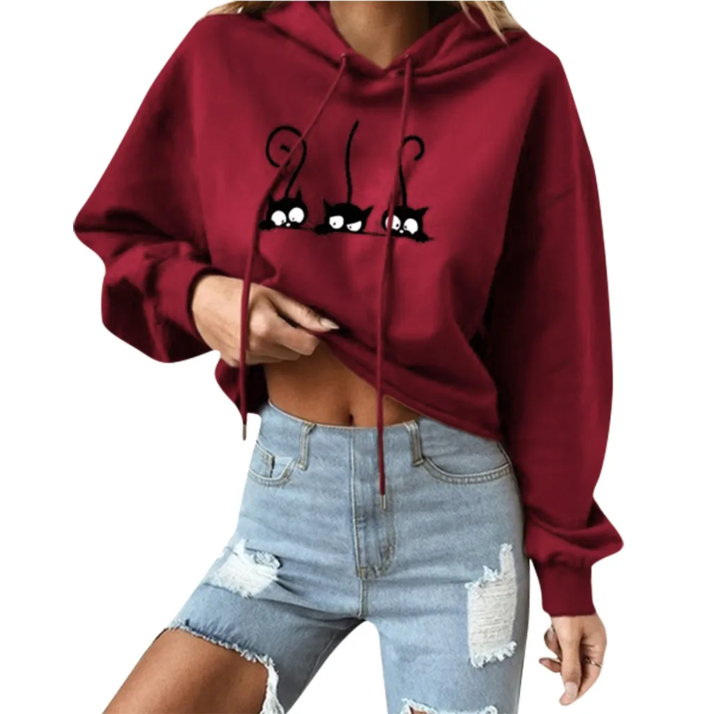 New Sweatshirt Womens Long Sleeve Womens Cat Print Solid Long Sleeve Hoodie Sweatshirt Hooded Pullover Tops Blouse
New Sweatshirt Womens Long Sleeve Womens Cat Print Solid Long Sleeve Hoodie Sweatshirt Hooded Pullover Tops Blouse