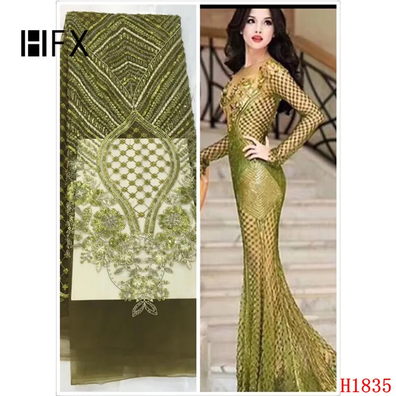 HFX Luxury African Lace Fabric With Sequins And Beads Pretty French Guipure Tulle Lace Fabric High Quality Green Blue Gold H1535
HFX Luxury African Lace Fabric With Sequins And Beads Pretty French Guipure Tulle Lace Fabric High Quality Green Blue Gold H1535