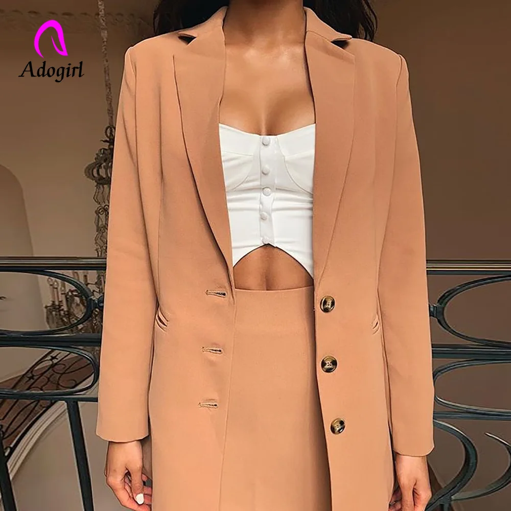 Adogirl Work Women Solid Khaki Blazer Notched Collar Back Split Long Sleeve Button Pockets Elegant Female Office Wear Tops 2019
Adogirl Work Women Solid Khaki Blazer Notched Collar Back Split Long Sleeve Button Pockets Elegant Female Office Wear Tops 2019