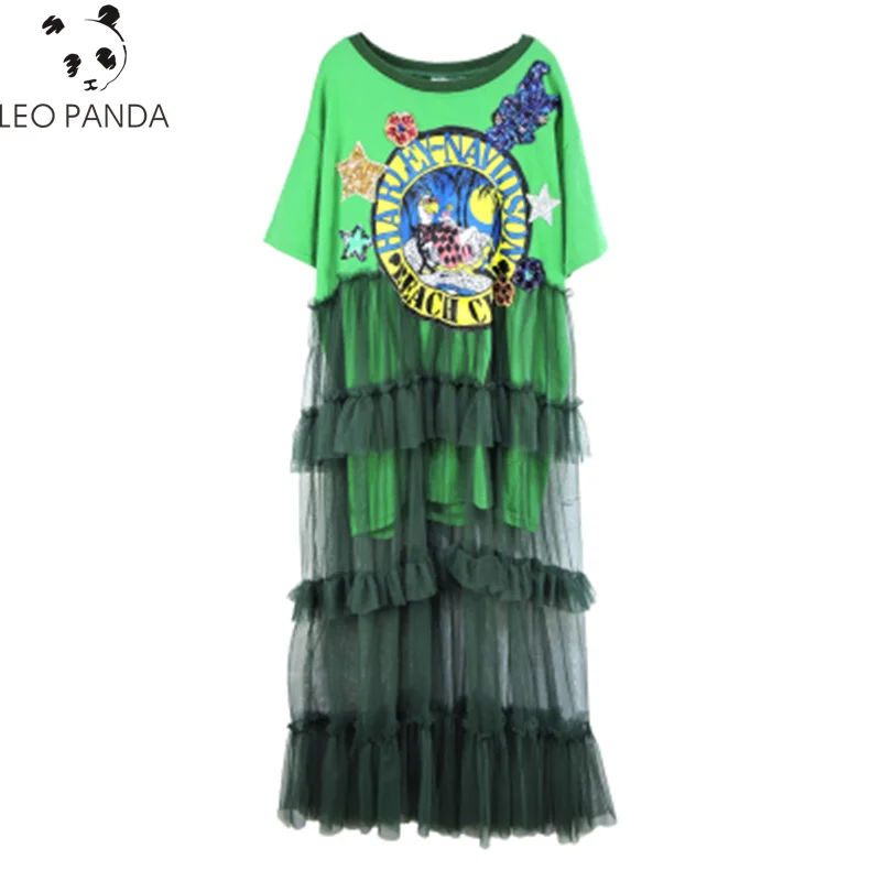 2019 Summer Sequins Letter Tulle Spliced Dress Short Sleeve Women Green Loose Long Mesh Vestidos Design Cartoon Print Dresses
2019 Summer Sequins Letter Tulle Spliced Dress Short Sleeve Women Green Loose Long Mesh Vestidos Design Cartoon Print Dresses