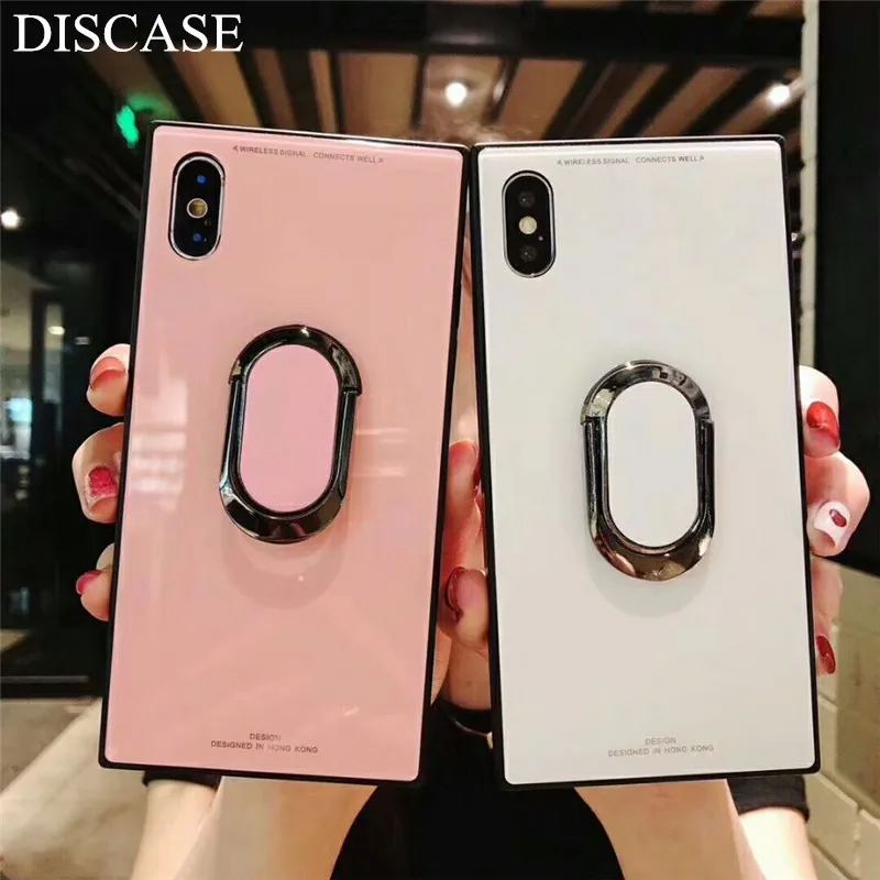 Square Solid Color Tempered Glass Case Phone Case For iphone XS MAX For iphone XR X 6 6s 8 7plus Fashion Ring Bracket Coque Capa
Square Solid Color Tempered Glass Case Phone Case For iphone XS MAX For iphone XR X 6 6s 8 7plus Fashion Ring Bracket Coque Capa