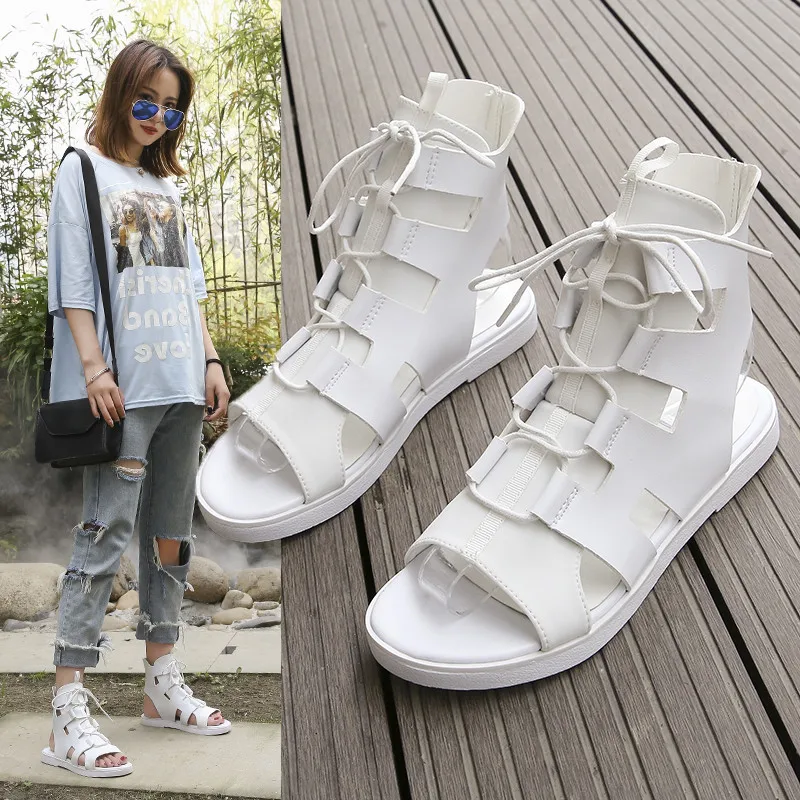 2019 summer new European station fashion sandals female white straps high-top flat Roman lace sandals
2019 summer new European station fashion sandals female white straps high-top flat Roman lace sandals
