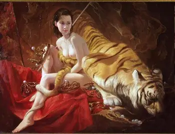 Old artist's perfect hand-painted original 36 x 24 in canvas: gentle tiger girl, free delivery.
Old artist's perfect hand-painted original 36 x 24 in canvas: gentle tiger girl, free delivery.