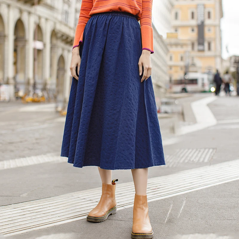 INMAN New Arrival Solid Color Cotton Jeans Blue Artistic A Line All Matched Mid Calf Skirt
INMAN New Arrival Solid Color Cotton Jeans Blue Artistic A Line All Matched Mid Calf Skirt