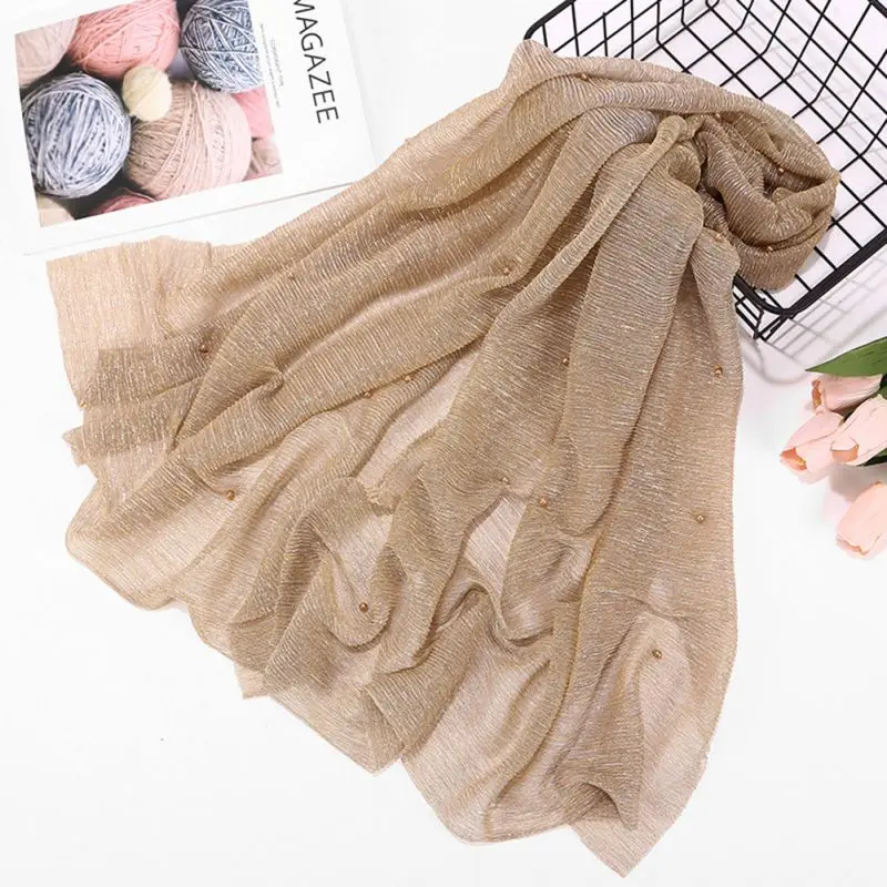 Woman Shawl Wrap Hijab Scarf Wrinkle Head Scarf Shiny Sparkling Elastic Gold Silk Yarn Pearls Wedding Party Muslim Hijabs
Woman Shawl Wrap Hijab Scarf Wrinkle Head Scarf Shiny Sparkling Elastic Gold Silk Yarn Pearls Wedding Party Muslim Hijabs