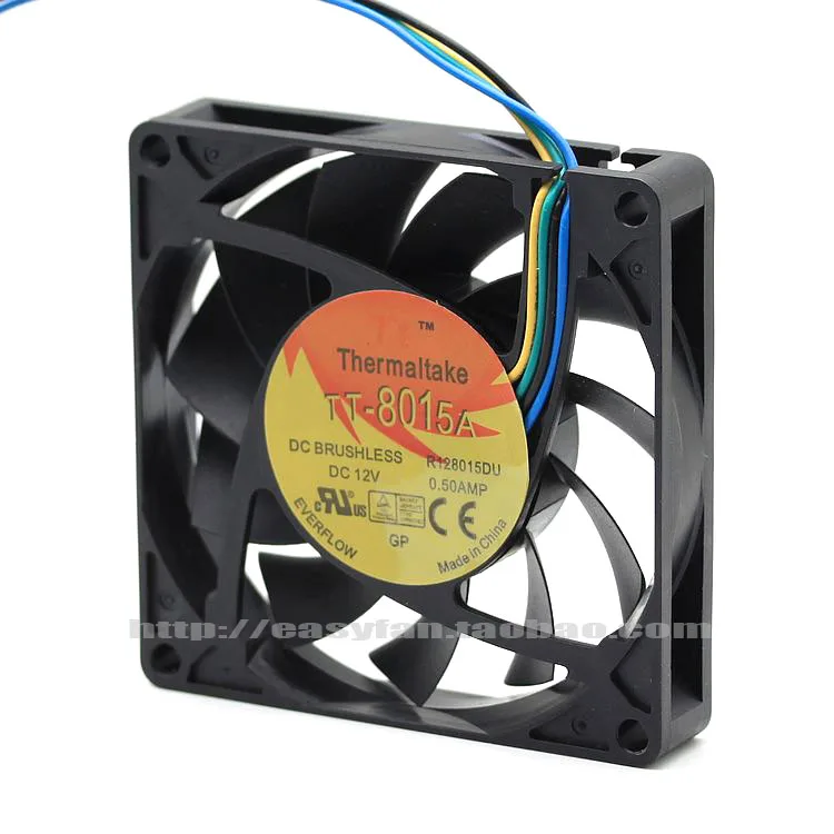 

NEW FOR EVERFLOW Thermaltake TT R128015DU 8015 Ball bearing 8CM 12V 0.5A 4PIN PWM cooling fan