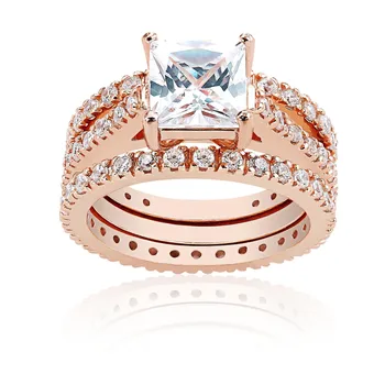 

Three Square Diamond Ring Bague Etoile Princess 14K Rose Gold Spinel Amethyst Bizuteria Anillos De Diamante Set Rings for Women