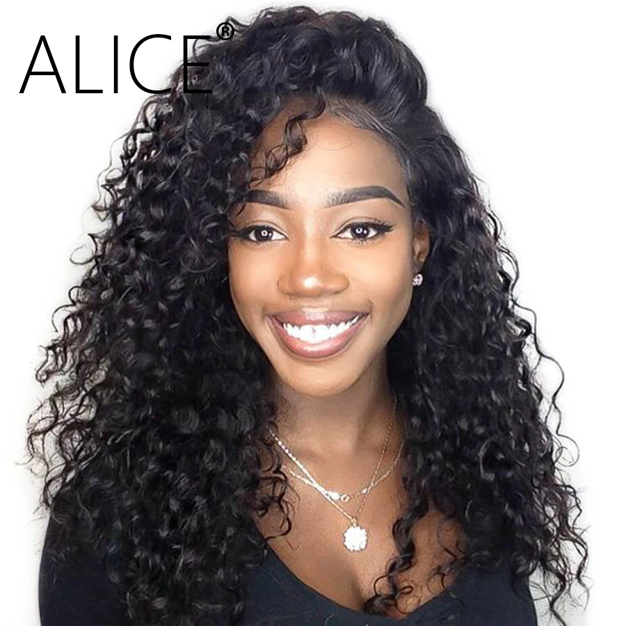 ALICE 13x4 Curly Lace Front Wigs With Baby Hair 130% Density Remy Pre Plucked Glueless Human Short | Шиньоны и парики